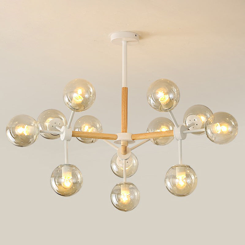 Wood Molecule Chandelier Light Fixture Nordic Metal Pendant Light with Ball Glass Shade