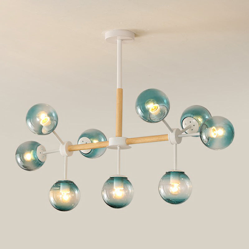 Wood Molecule Chandelier Light Fixture Nordic Metal Pendant Light with Ball Glass Shade