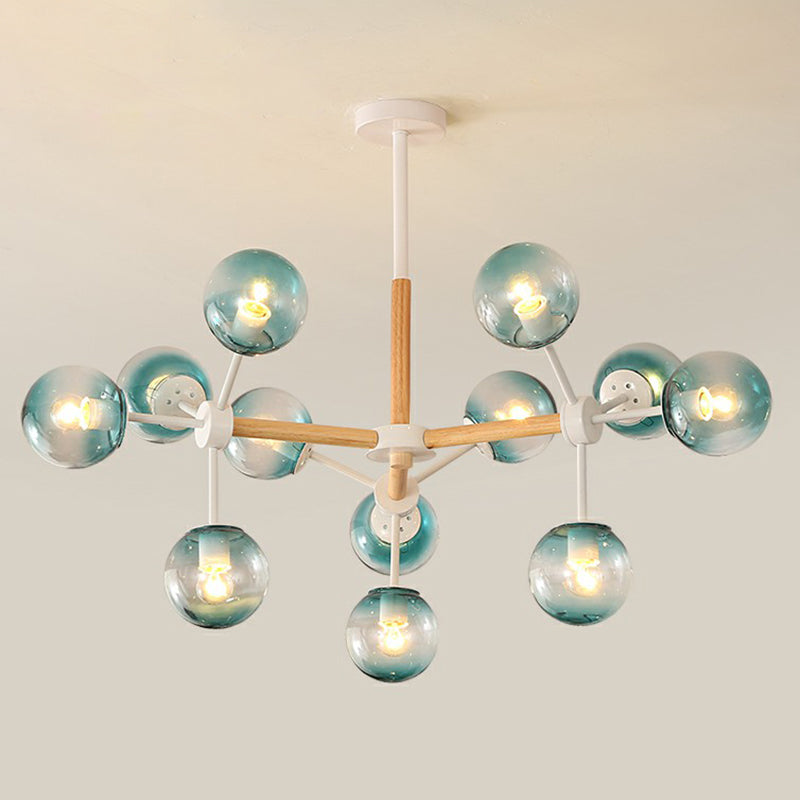 Wood Molecule Chandelier Light Fixture Nordic Metal Pendant Light with Ball Glass Shade