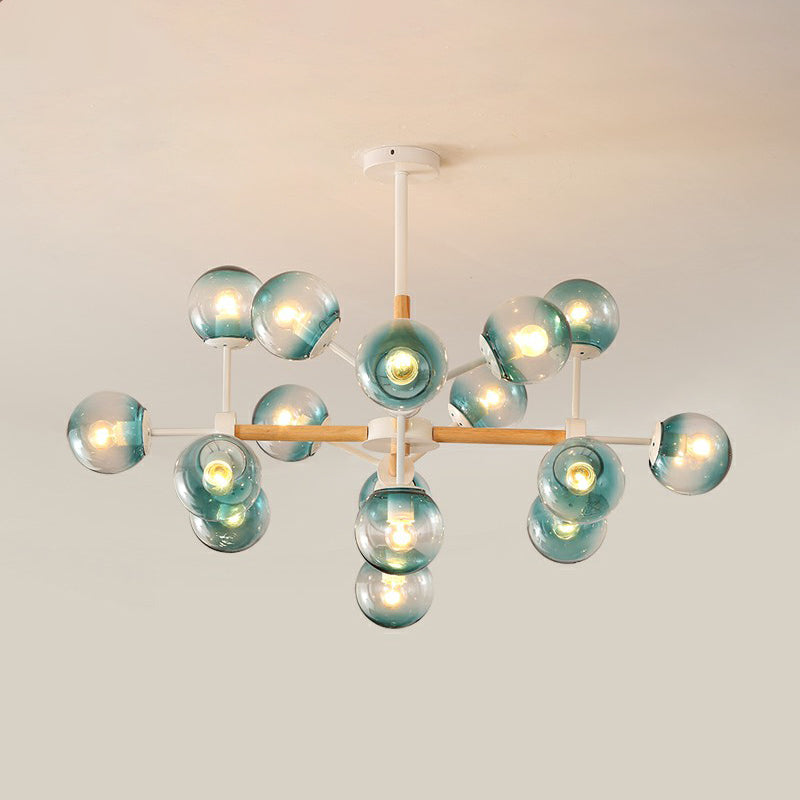 Wood Molecule Chandelier Light Fixture Nordic Metal Pendant Light with Ball Glass Shade