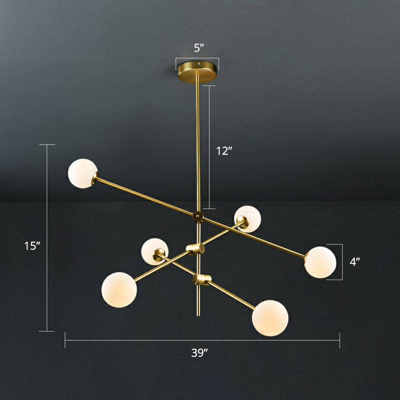 Glass Ball Chandelier Lamp Minimalism Brass Finish Hanging Light with Movable Arm for Living Room