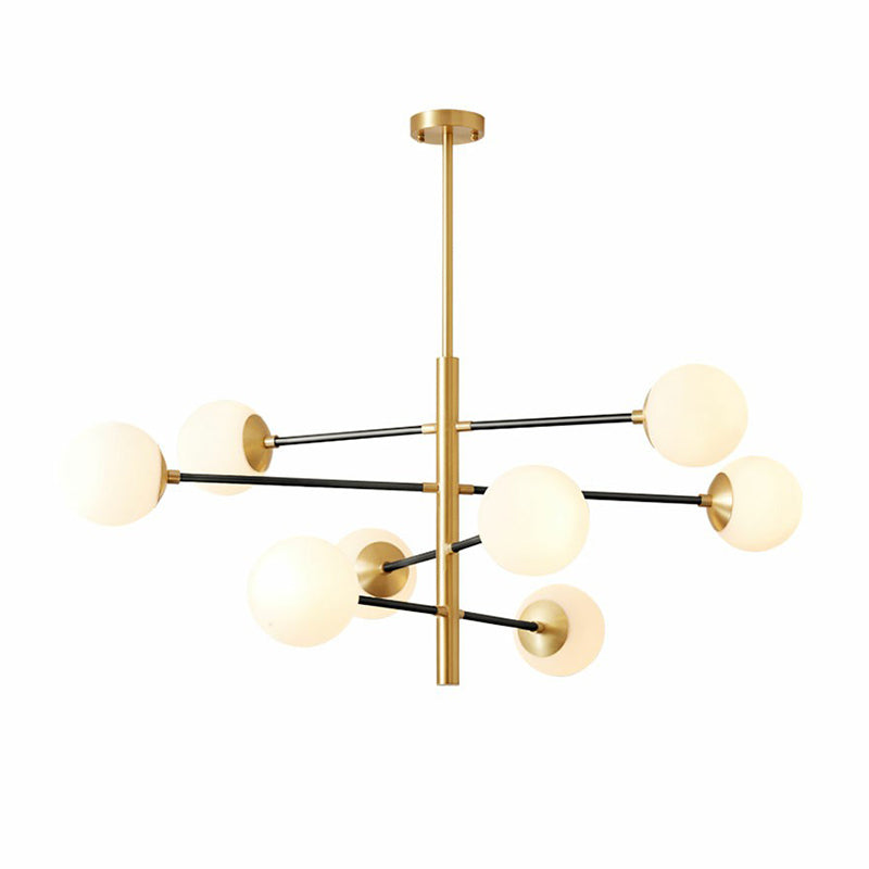 Brass Tierd sospeso a sospensione Light Postmodern Metal lampadario in metallo con sfera di vetro lattiginoso