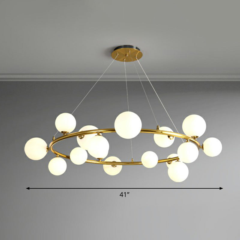 Ring Metal Chandelier Light Modern Stylish Hanging Lamp with Orb Opal Glass Shade