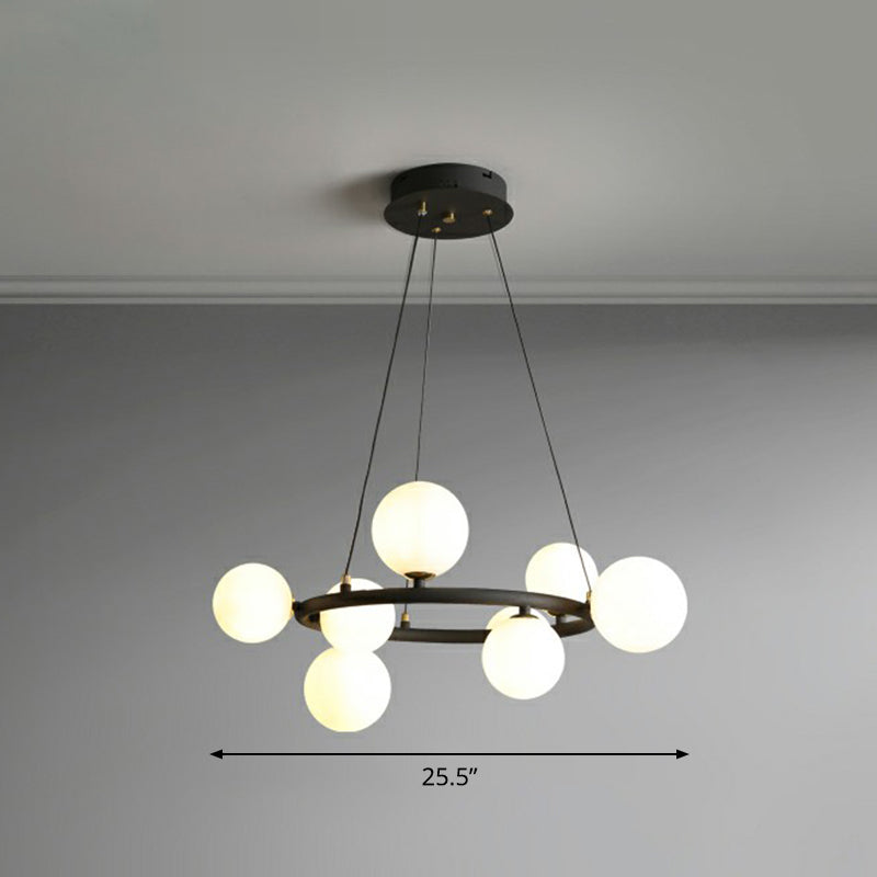 Ring Metal Chandelier Light Modern Stylish Hanging Lamp with Orb Opal Glass Shade