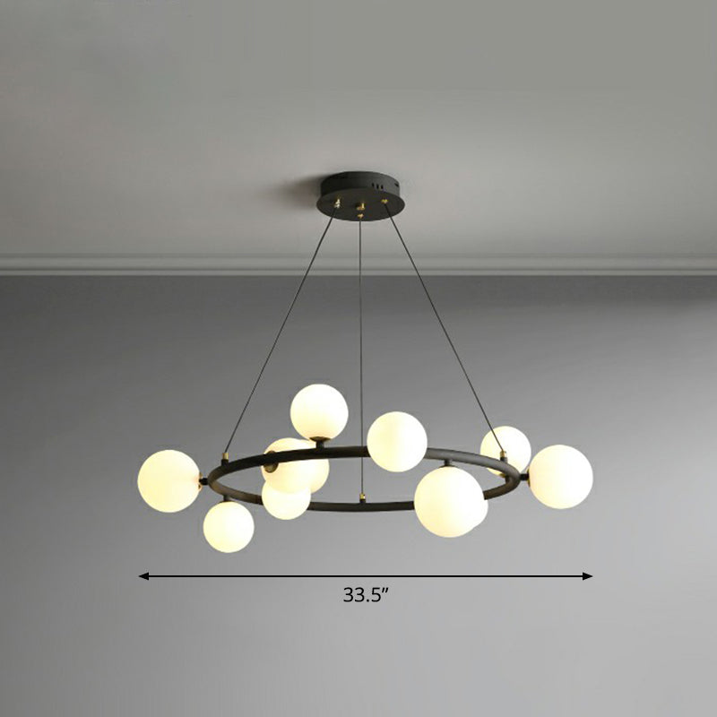 Ring Metal Chandelier Light Modern Stylish Hanging Lamp with Orb Opal Glass Shade