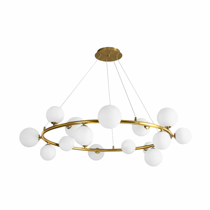 Ring Metal Chandelier Light Modern Stylish Hanging Lamp with Orb Opal Glass Shade