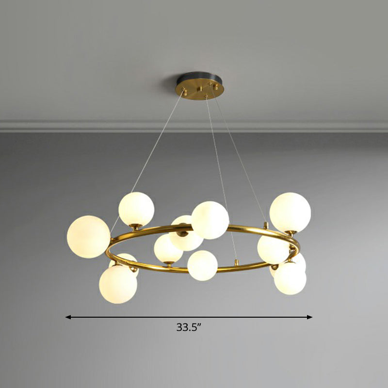 Ring Metal Chandelier Light Modern Stylish Hanging Lamp with Orb Opal Glass Shade