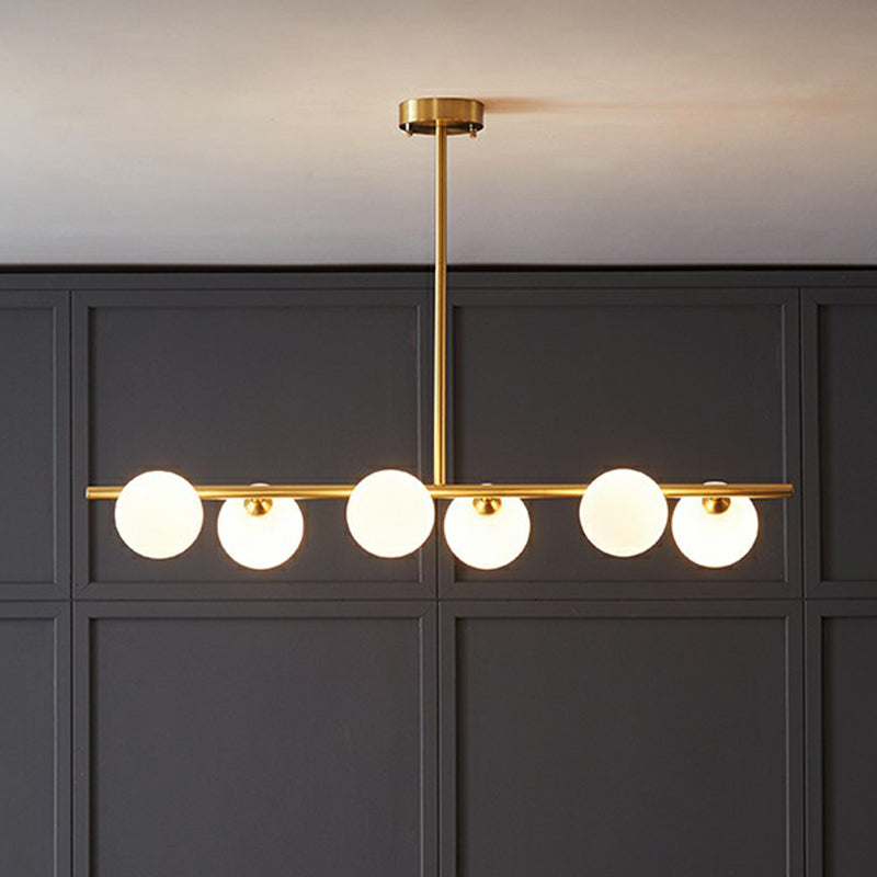 Postmodern Linear Island Lamp Glass Dining Room Suspension Pendant Light in Brass
