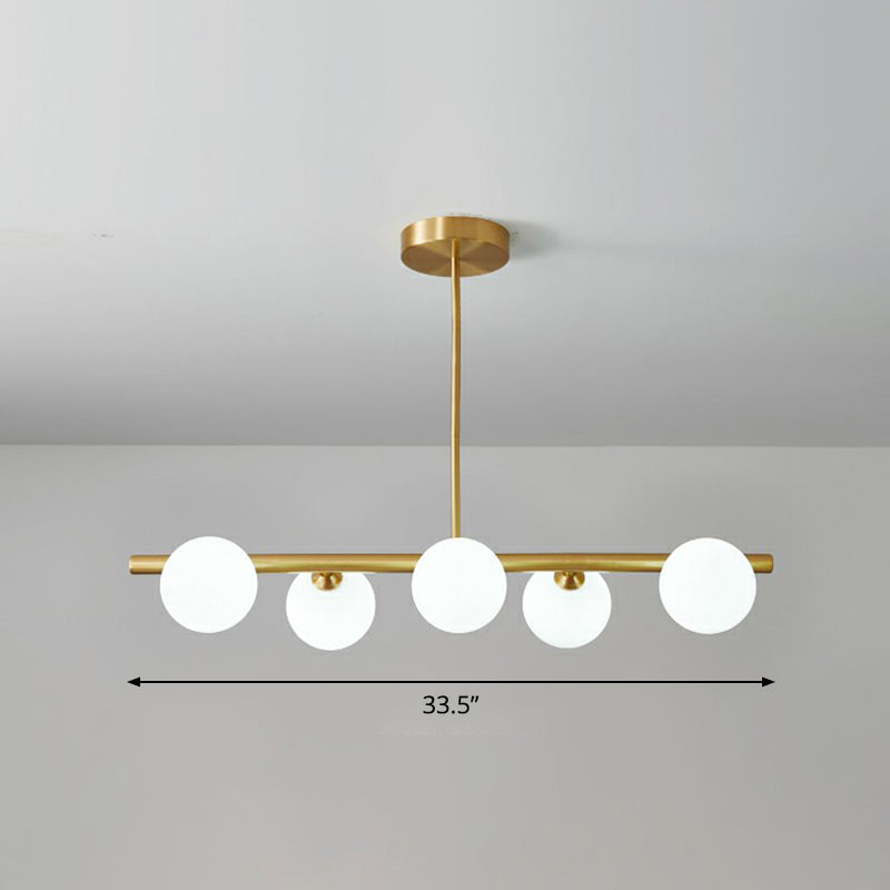 Postmodern Linear Island Lamp Glass Dining Room Suspension Pendant Light in Brass