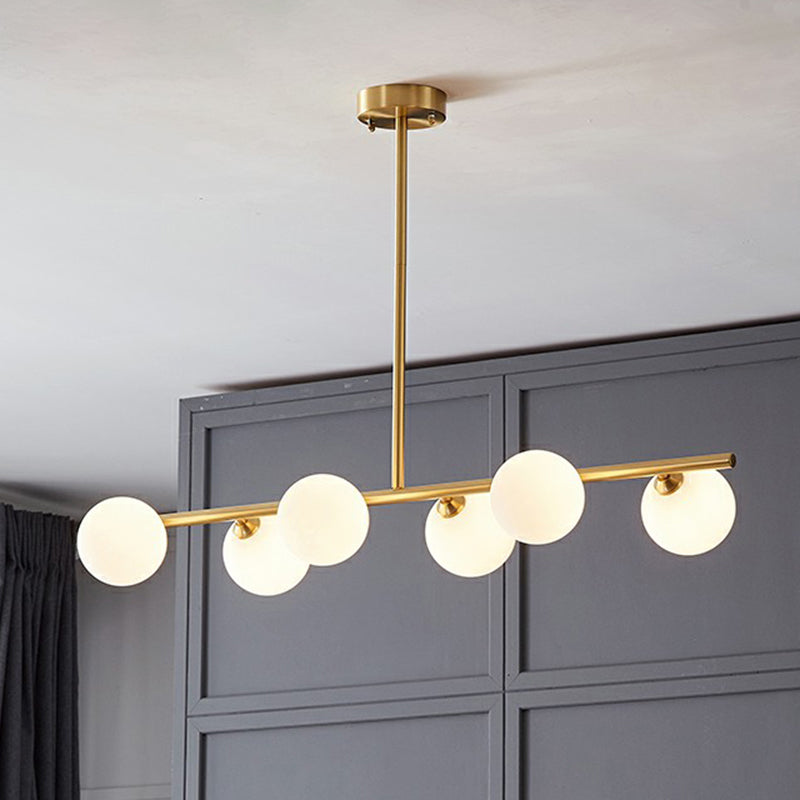 Postmodern Linear Island Lamp Glass Dining Room Suspension Pendant Light in Brass