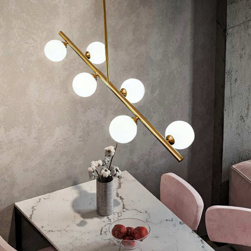 Postmodern Linear Island Lamp Glass Dining Room Suspension Pendant Light in Brass