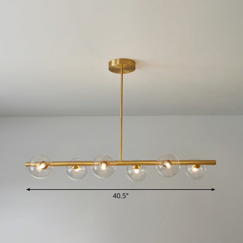 Postmodern Linear Island Lamp Glass Dining Room Suspension Pendant Light in Brass