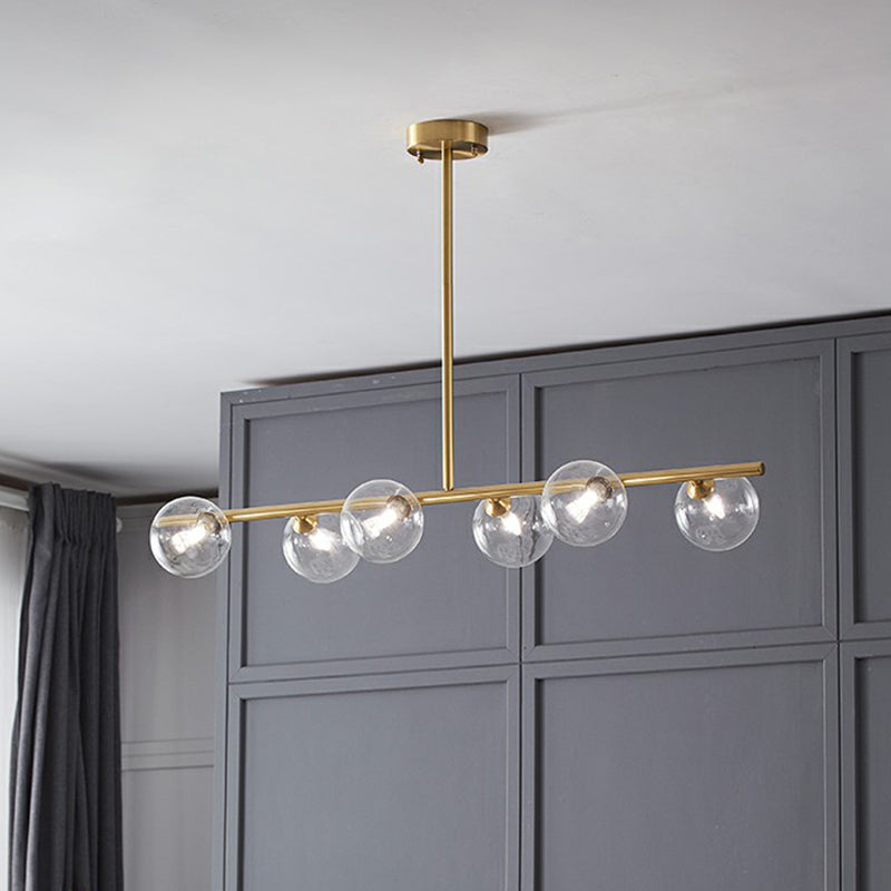 Postmodern Linear Island Lamp Glass Dining Room Suspension Pendant Light in Brass