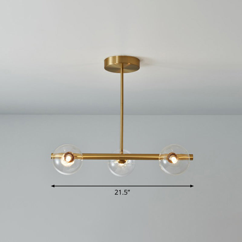 Postmodern Linear Island Lamp Glass Dining Room Suspension Pendant Light in Brass