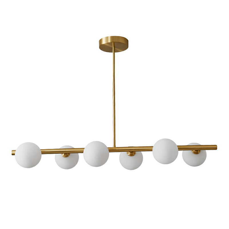 Postmodern Linear Island Lamp Glass Dining Room Suspension Pendant Light in Brass