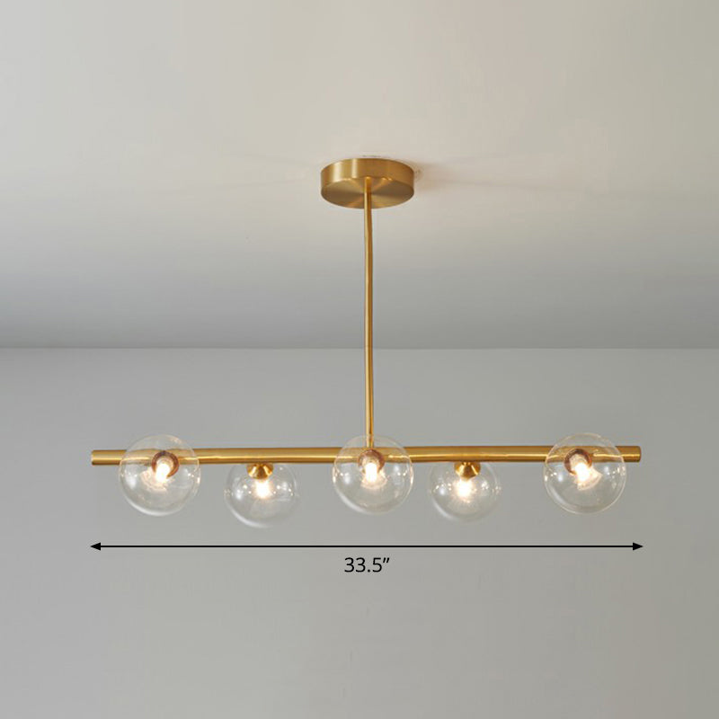 Postmodern Linear Island Lamp Glass Dining Room Suspension Pendant Light in Brass