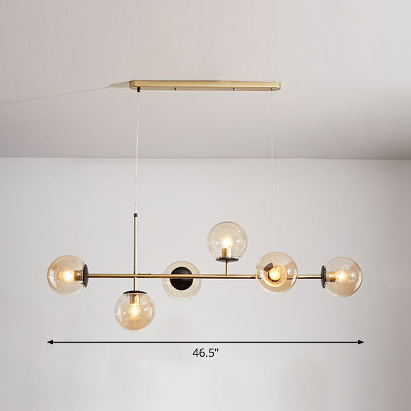 6-Light Dining Room Hanging Lamp Postmodern Style Island Light with Ball Glass Shade