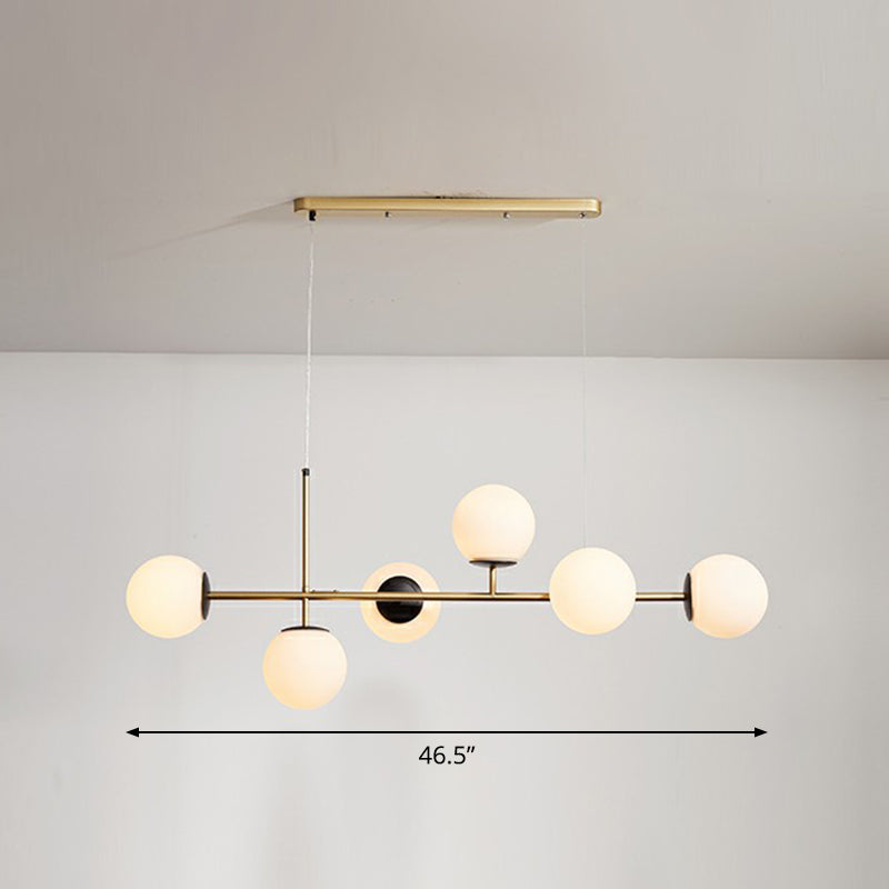 6-Light Dining Room Hanging Lamp Postmodern Style Island Light with Ball Glass Shade