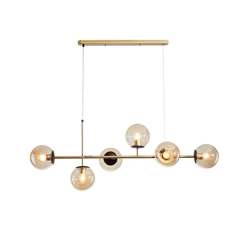 6-Light Dining Room Hanging Lamp Postmodern Style Island Light with Ball Glass Shade