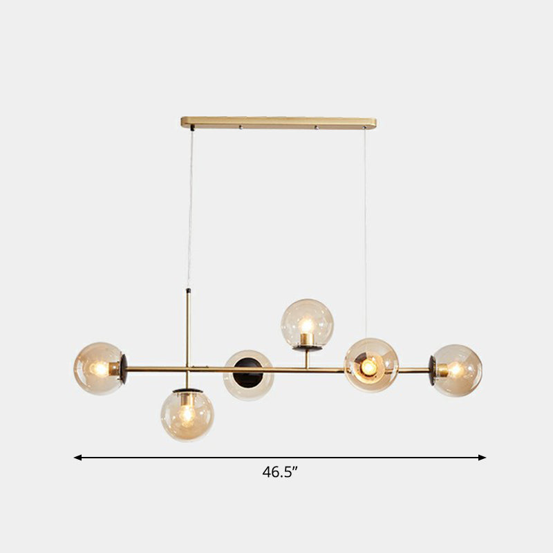 6-Light Dining Room Hanging Lamp Postmodern Style Island Light with Ball Glass Shade