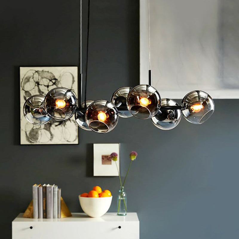 Nordic Dome Suspension Lighting Smoke Grey Glass 8-Head Dining Room Hanging Island Light