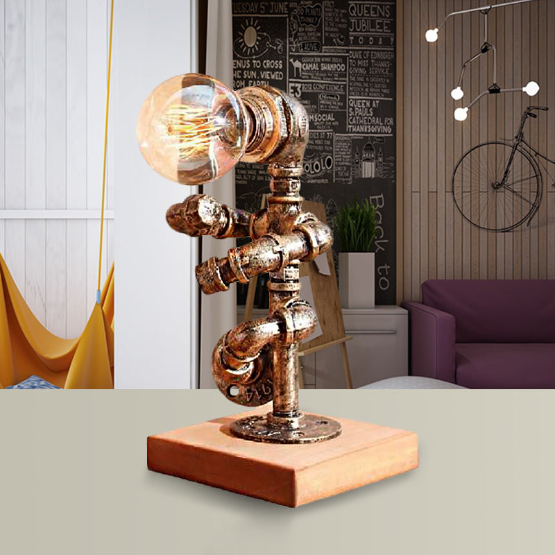 1 Light Table Lighting with Robot Athlete Design Metal Steampunk Style Bedroom Table Lamp in Bronze