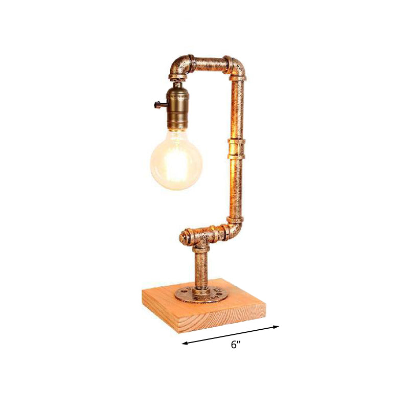 Lampe à table à tuyaux en fer forgé rustique élégant 1 Éclairage de table à chambre claire légère avec ampoule ouverte en bronze