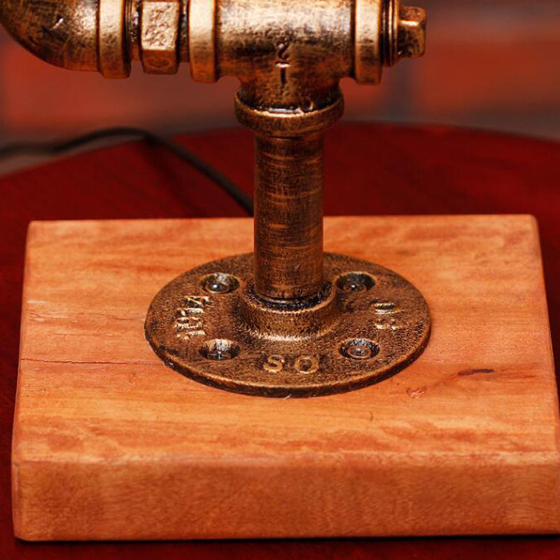 Lampe à table à tuyaux en fer forgé rustique élégant 1 Éclairage de table à chambre claire légère avec ampoule ouverte en bronze