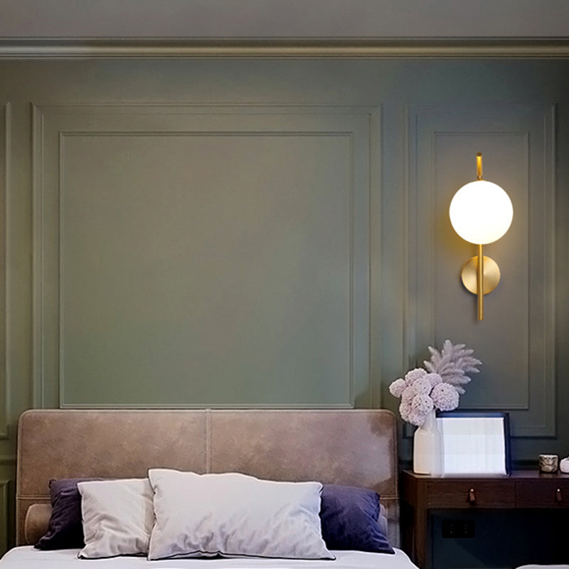 White Glass Geometric Wall Lighting Postmodern Brass Finish Wall Sconce for Living Room