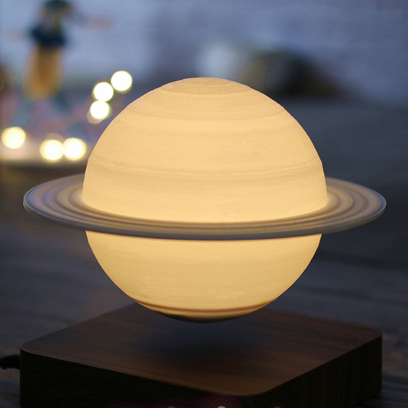 Kids Moon Sphere Maglev Table Lamp Plastic Bedside LED Night Lighting in White-Wood