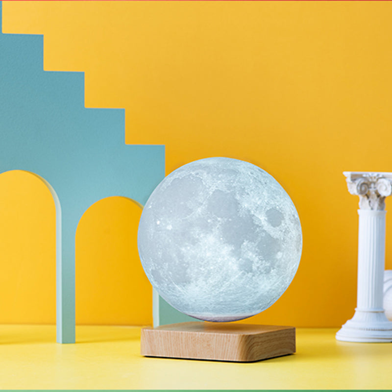 Kids Moon Sphere Maglev Table Lamp Plastic Bedside LED Night Lighting in White-Wood