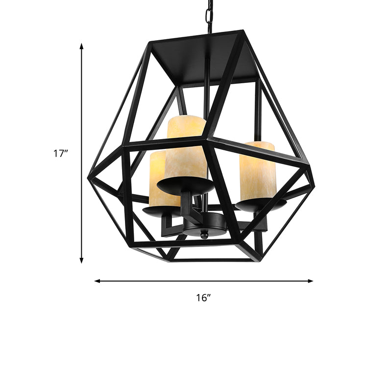 Black 4 Heads Ceiling Light Fixture Retro Industrial Metal Geometric Cage Chandelier Lamp with Adjustable Chain
