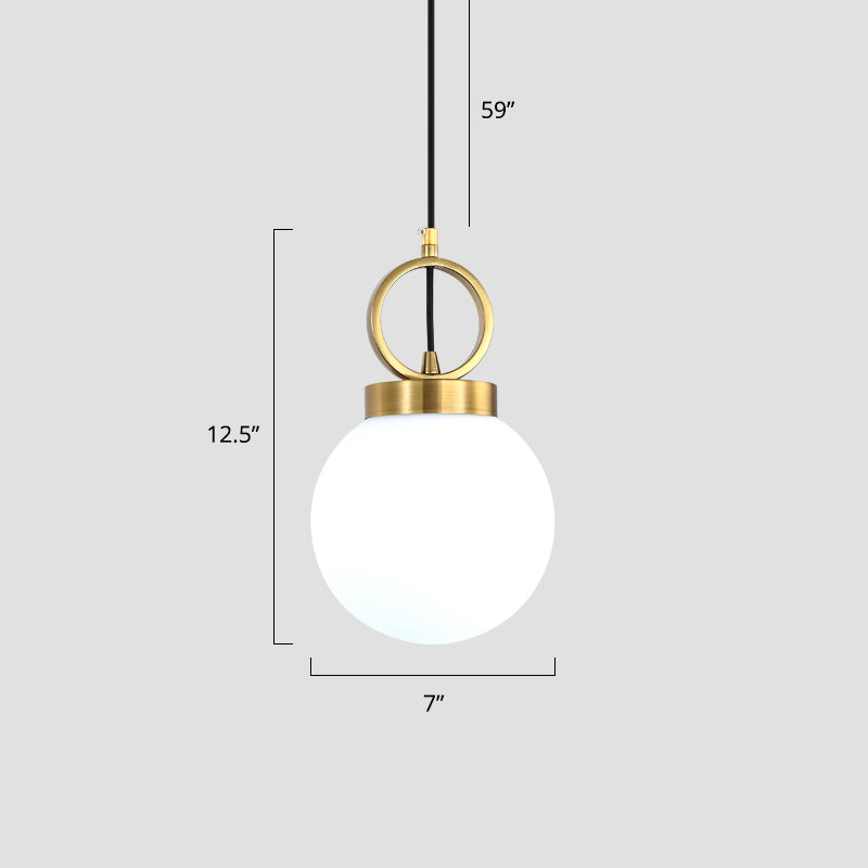 Ball Pendulum Licht eenvoudig opaalglas enkele eetkamer hanger lamp met gouden ringtop