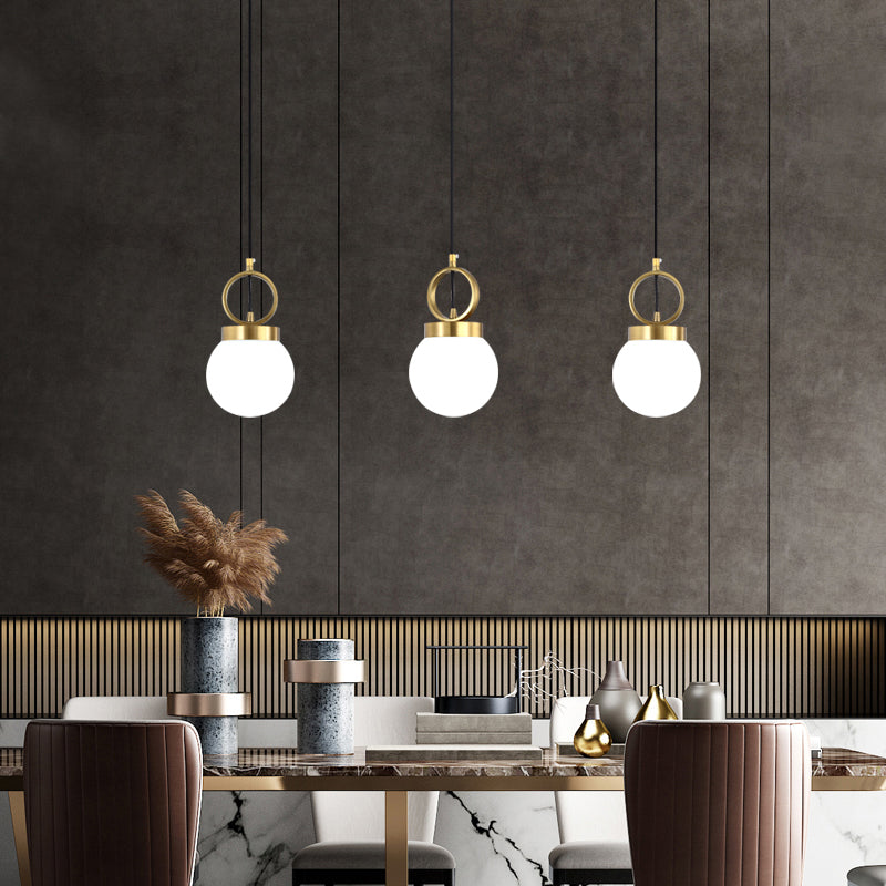 Ball Pendulum Licht eenvoudig opaalglas enkele eetkamer hanger lamp met gouden ringtop