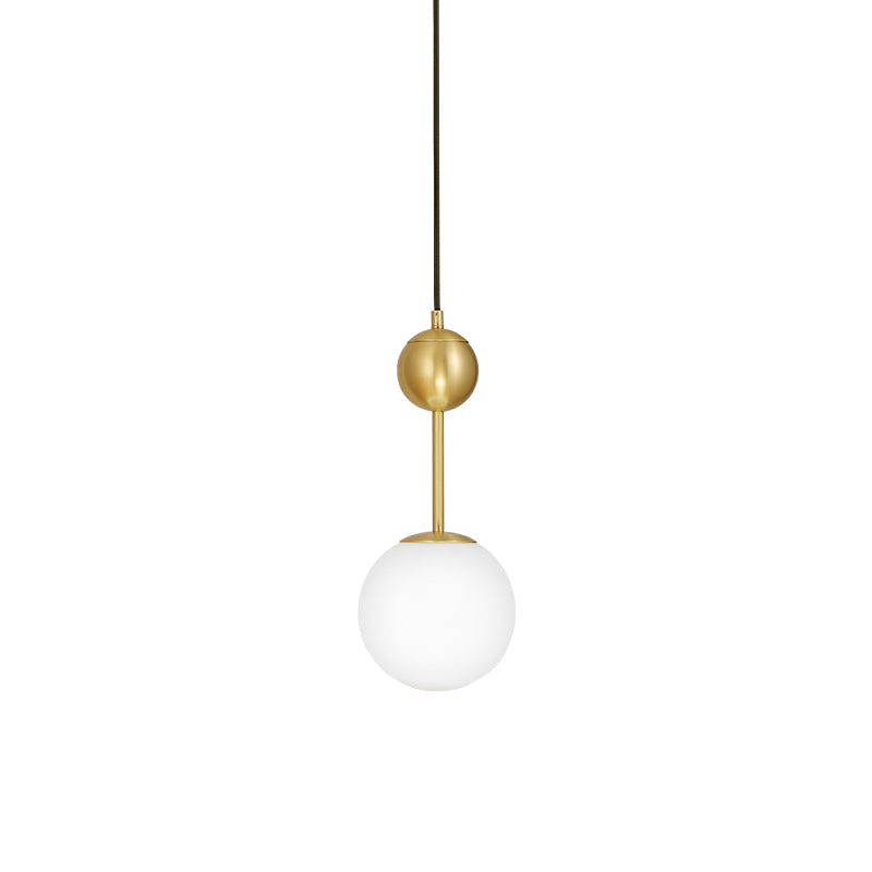 Ball Bedside Hanging Light Opaline Glass 1-Light Minimalist Suspension Pendant in Brass