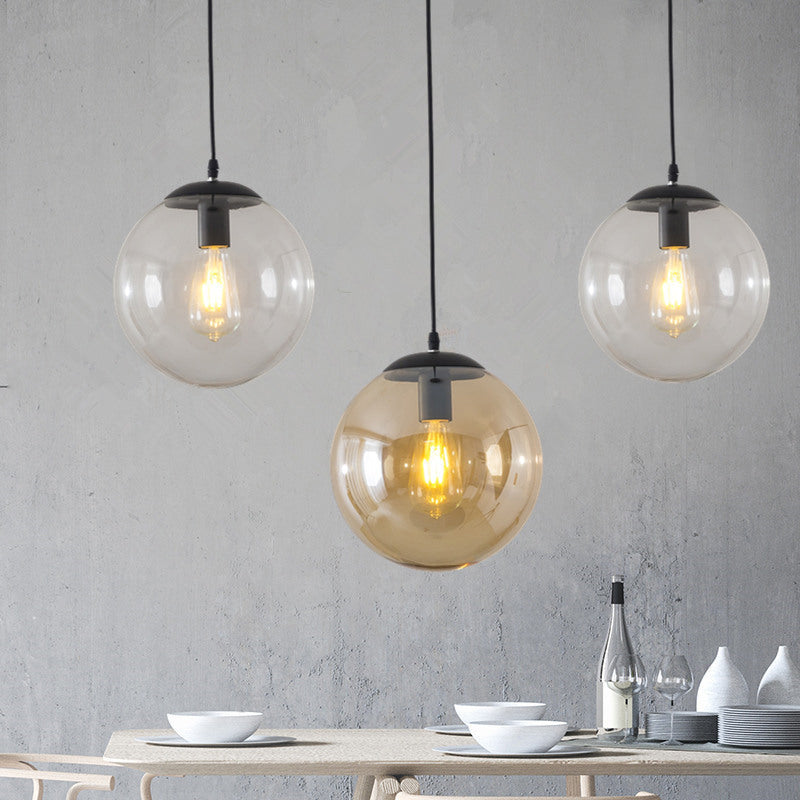 1-Head Restaurant Hanging Lamp Minimalist Ceiling Pendant with Sphere Glass Shade