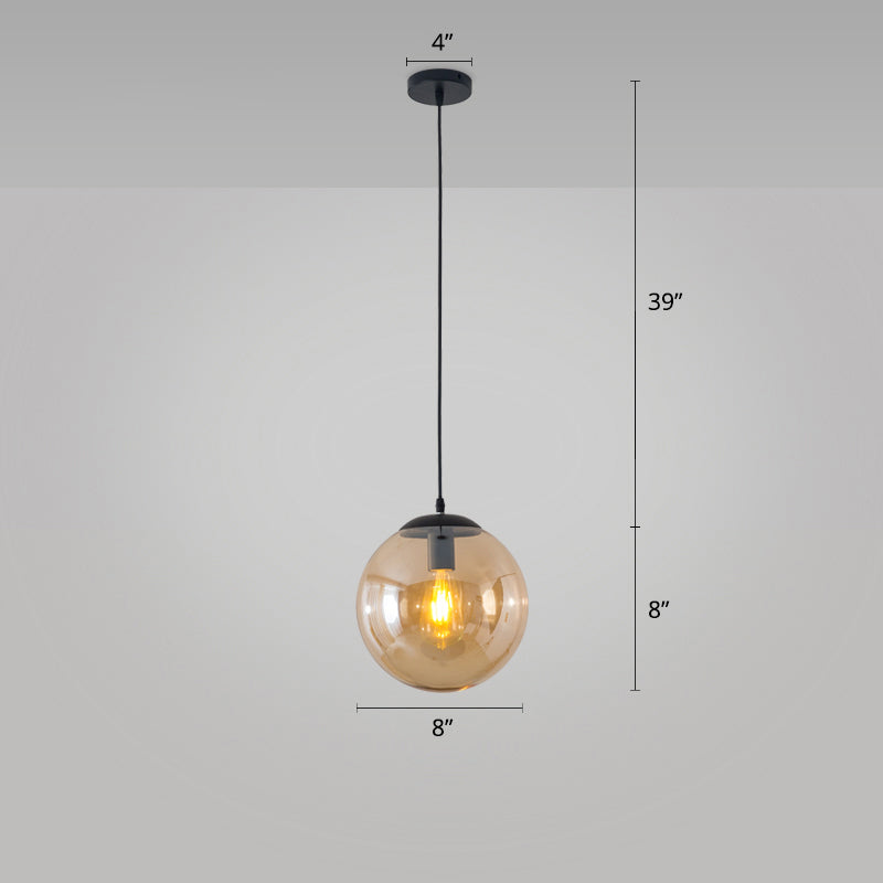 1-Head Restaurant Hanging Lamp Minimalist Ceiling Pendant with Sphere Glass Shade