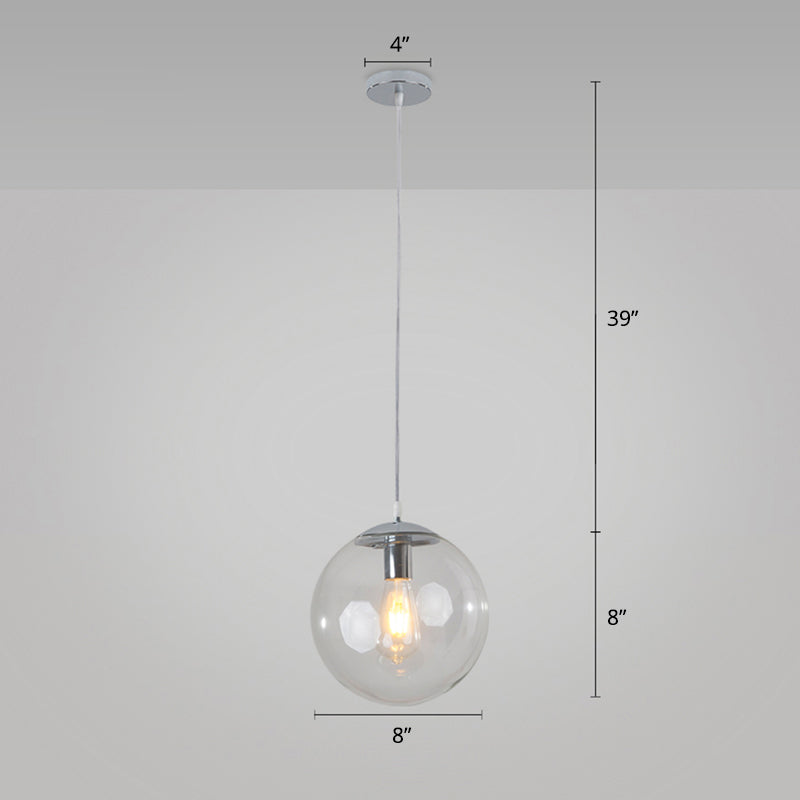 1-Head Restaurant Hanging Lamp Minimalist Ceiling Pendant with Sphere Glass Shade