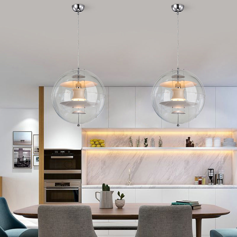 Klare kugelförmige Suspensionsbeleuchtungsdesigner 1-Kopf-Acryl-Anhängerlampe mit mehrschichtiger Farbton im Inneren