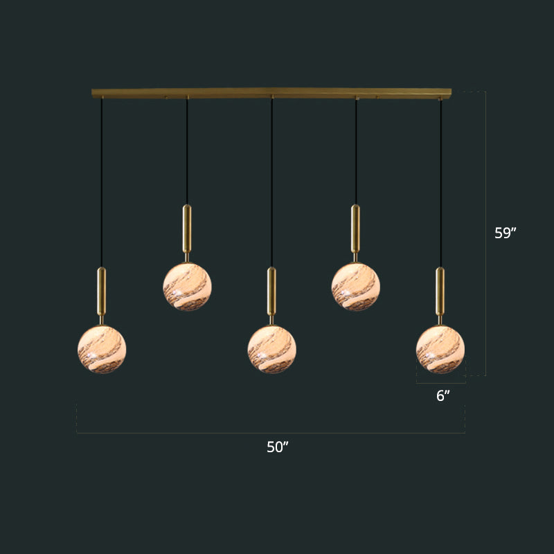 Brass Ball Multiple Hanging Pendant Light Simplicity Glass Ceiling Light for Open Kitchen