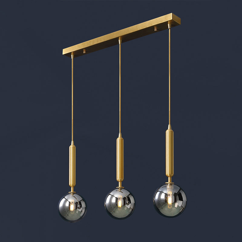 3 Lights Dining Room Multi Ceiling Light Postmodern Brass Pendant with Ball Glass Shade
