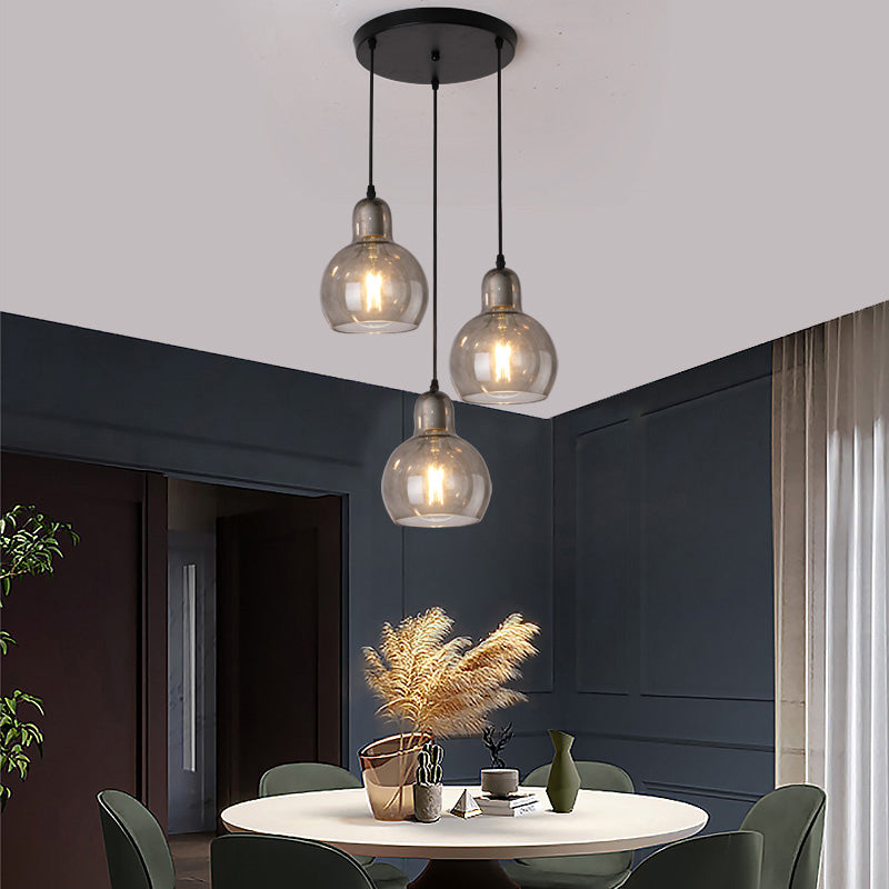 Postmodern Gourd-Shape Pendant Lamp Glass 3 Heads Dining Room Suspension Light in Black
