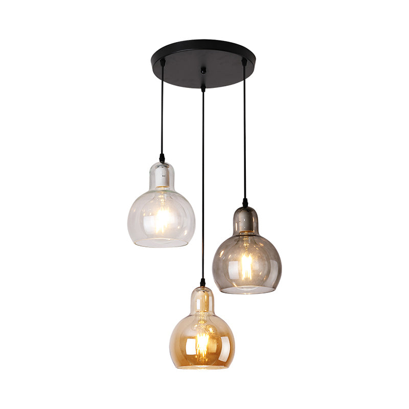 Postmodern Gourd-Shape Pendant Lamp Glass 3 Heads Dining Room Suspension Light in Black