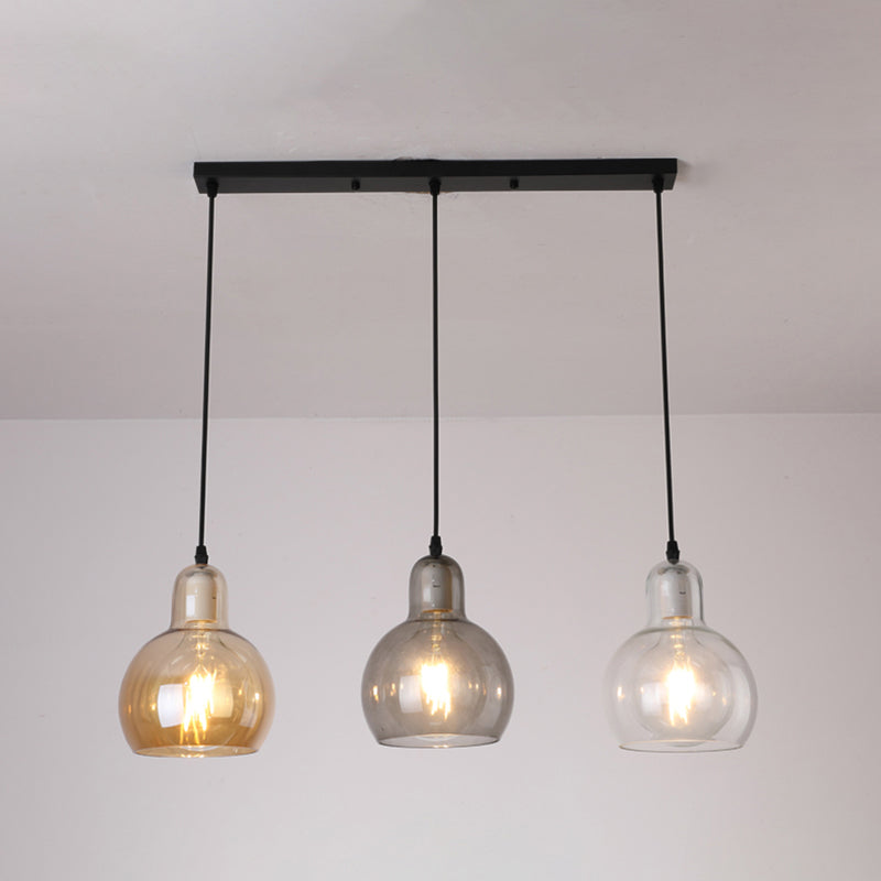 Postmodern Gourd-Shape Pendant Lamp Glass 3 Heads Dining Room Suspension Light in Black