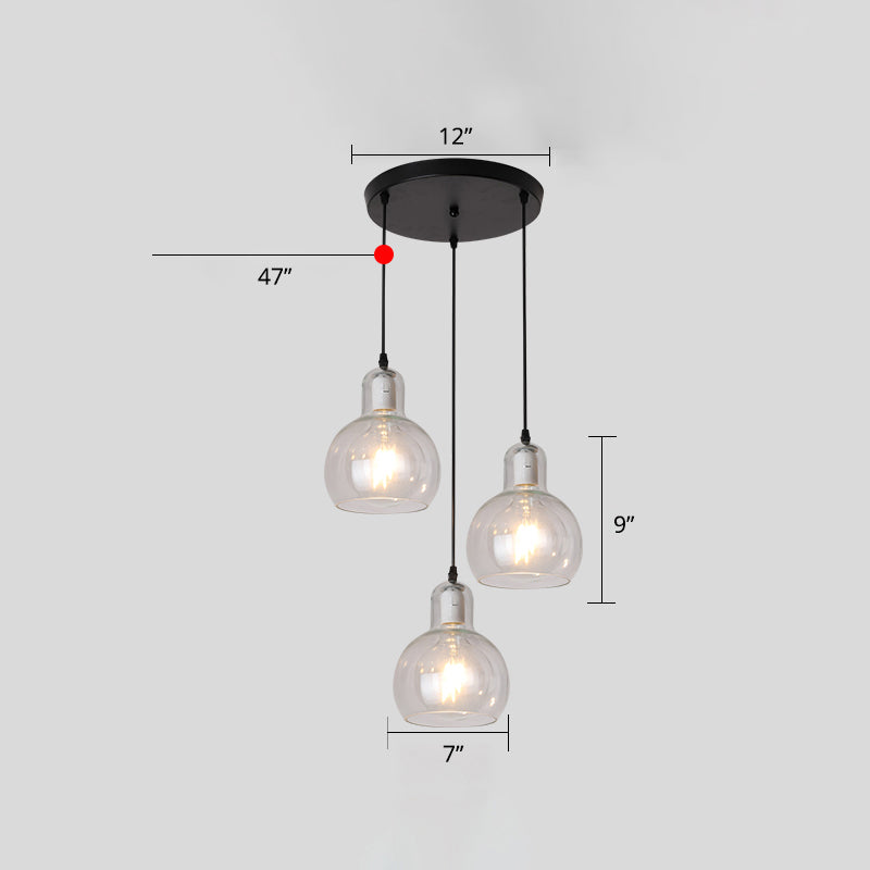 Postmodern Gourd-Shape Pendant Lamp Glass 3 Heads Dining Room Suspension Light in Black
