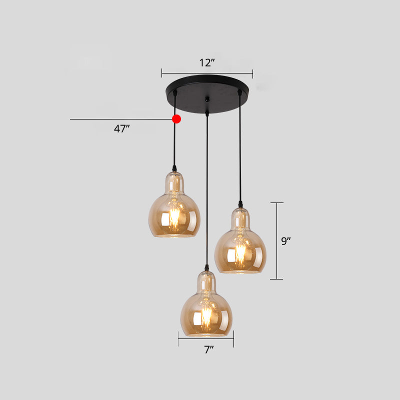 Postmodern Gourd-Shape Pendant Lamp Glass 3 Heads Dining Room Suspension Light in Black