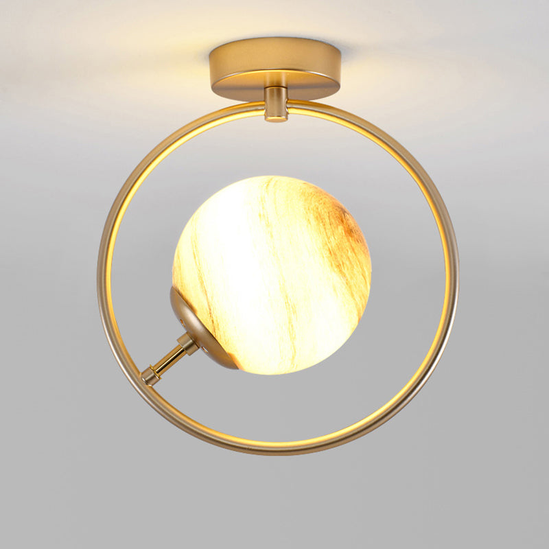 Lámpara de techo de pasillo con forma de bola y anillo, cristal, 1 luz, minimalista, montaje semiempotrado