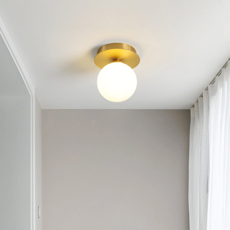 Lámpara de techo de montaje semiempotrado para pasillo redondo, luz empotrada simple de metal con 1 cabezal en latón
