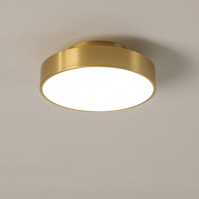 Lámpara de techo de montaje semiempotrado para pasillo redondo, luz empotrada simple de metal con 1 cabezal en latón