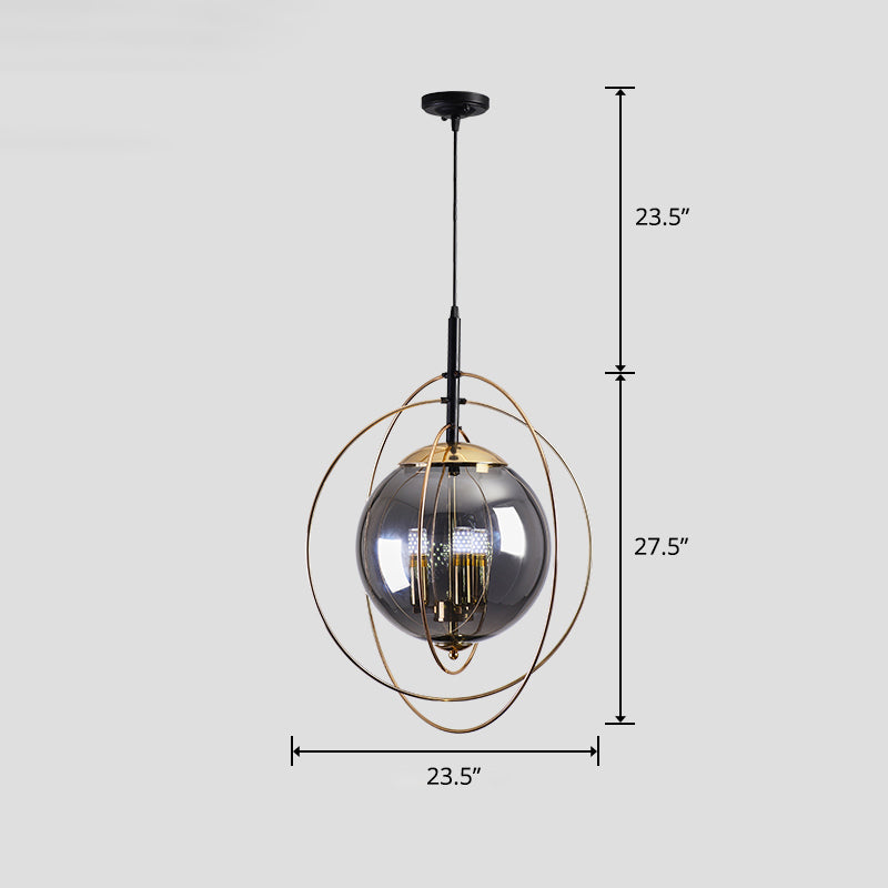 Glass Orbit Globe Pendant Light Postmodern 3 Bulbs Chandelier Lighting Fixture for Restaurant